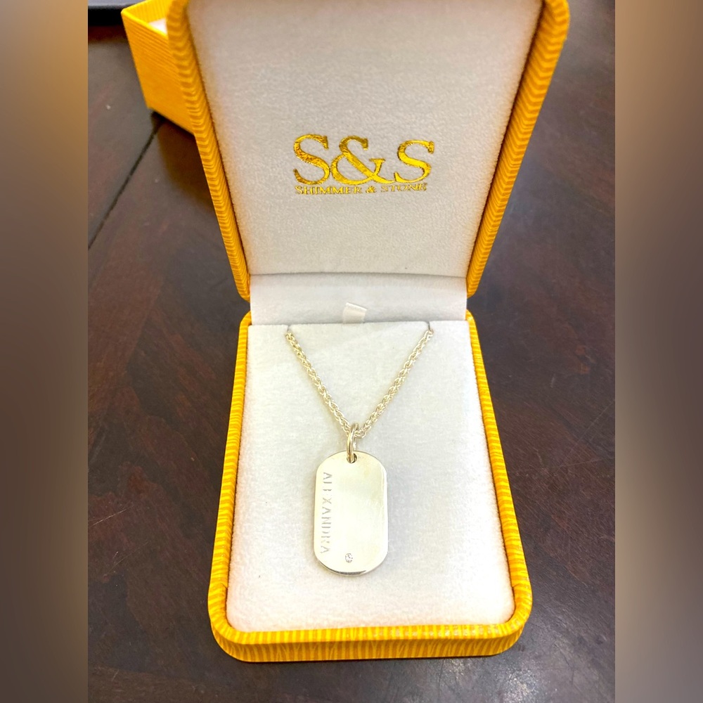 Shimmer & Stone sterling silver dogtag with diamond